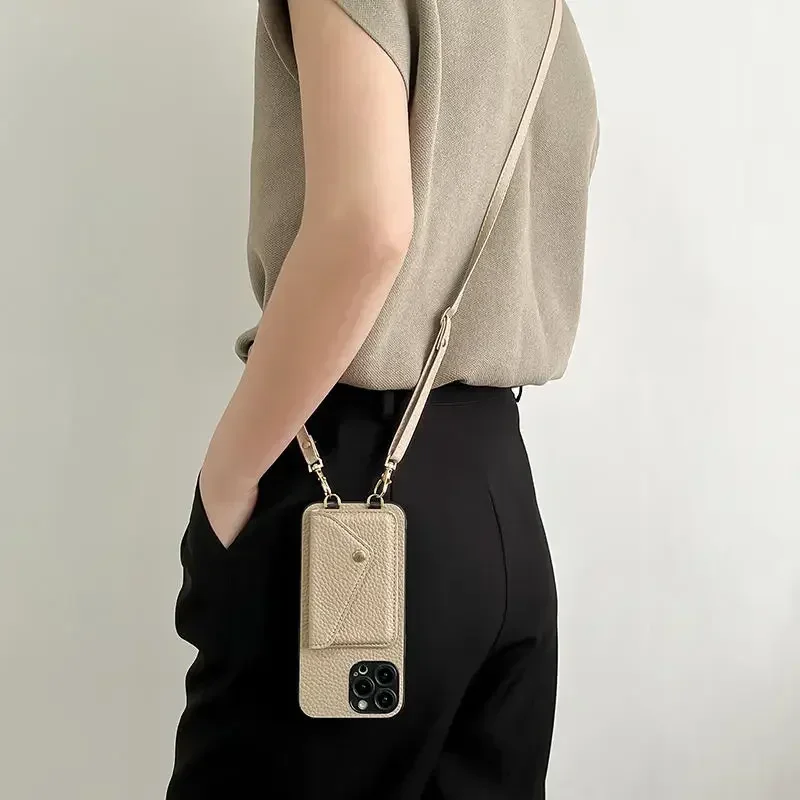 Phone Cases With Wallet On Back - Casing Ponsel Kulit dengan Tali Selempang