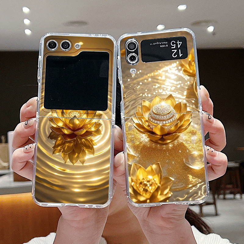 Phone Cases Z Fold 4 - Casing Ponsel Pola Bunga Teratai Emas