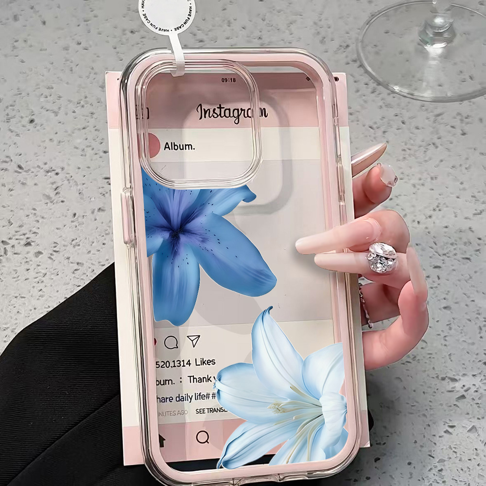 Phone Cases Blue - Casing HP Transparan Motif Bunga Lily
