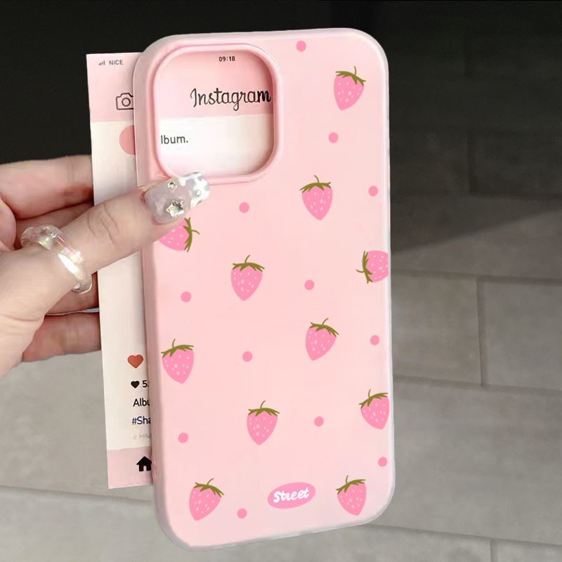 Phone Cases Pink - Casing Ponsel Motif Stroberi Pink Manis