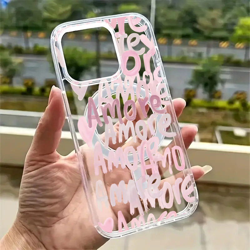Phone Cases Pink - Casing Ponsel Amore-Love Romantis dengan Huruf