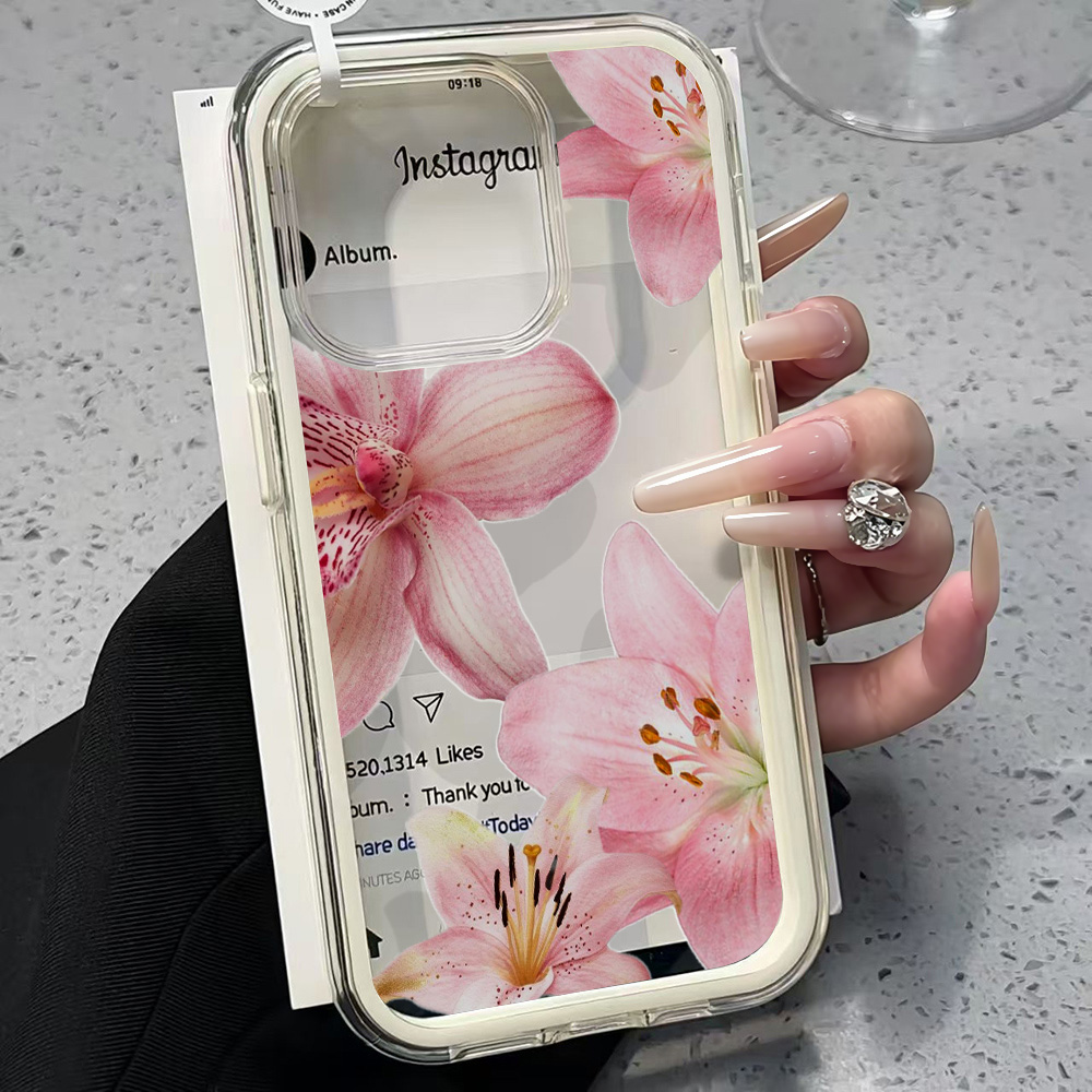 Phone Cases Pink - Casing Ponsel Transparan Motif Bunga Lily
