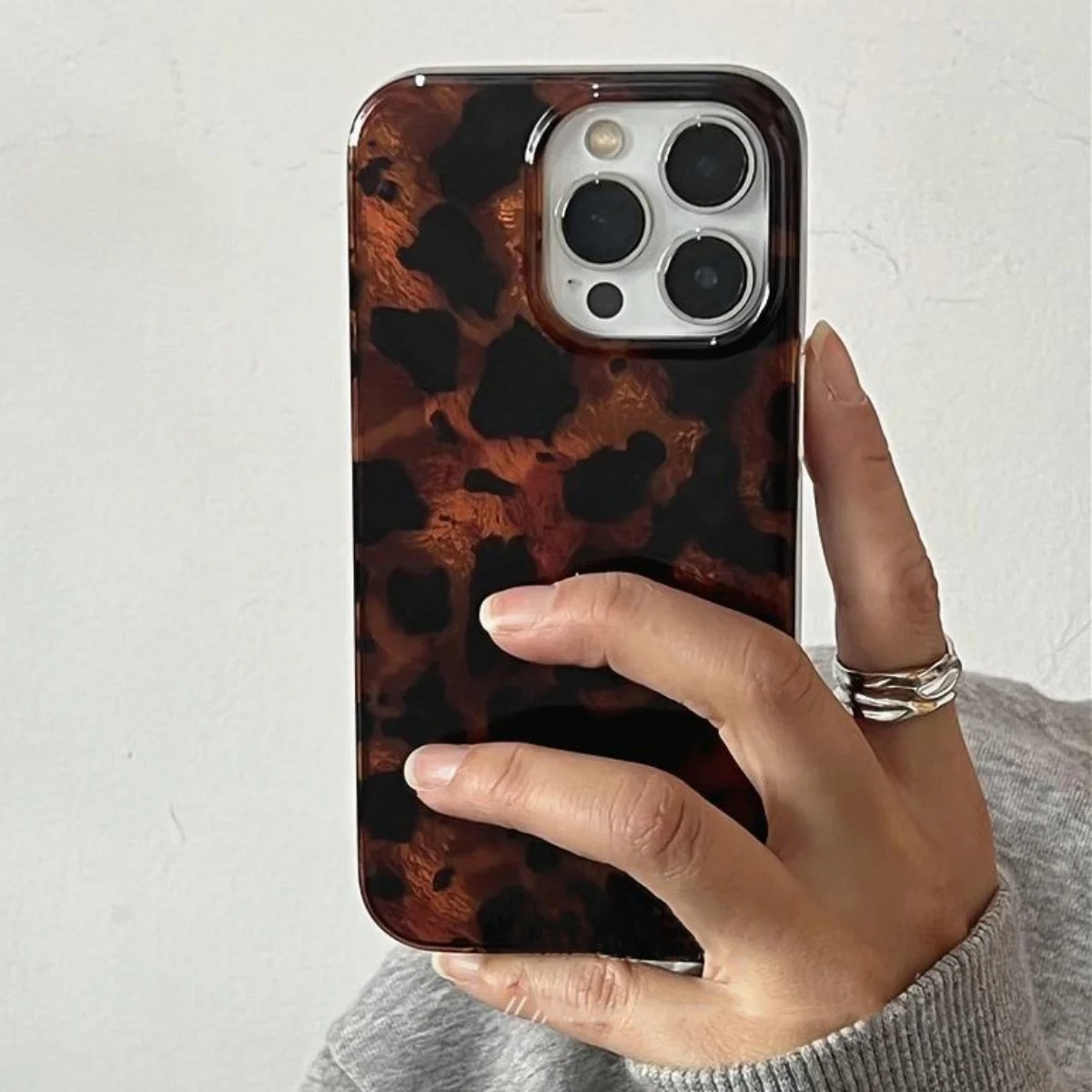 Phone Cases Leopard Print - Casing HP Laser Tekstur Amber Retro