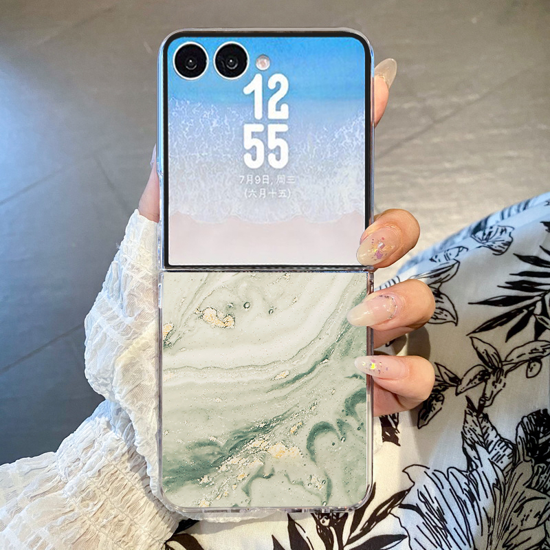 Phone Cases Z Fold 4 - Casing Ponsel Pola Marmer Berlapis Emas